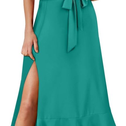 Women's Square Neck Ruffle Split Midi Elegant Formal Wedding Guest Cocktail Bridesmaid Graduation Party Dresses 2025