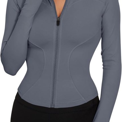Women's Workout Jacket Lightweight Zip Up Yoga Jacket Cropped Athletic Slim Fit Tops