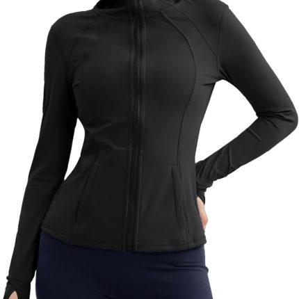 Athletic Jackets For Women Zip Up Workout Jacket With Pockets Women's Yoga Jackets Slim Fit With Thumb Holes