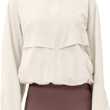 Women's Lightweight Zip Up Athletic Jacket Stand Collar Windproof Sun Protection Workout Outdoor Jacket