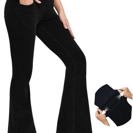 Bell Bottom Jeans for Women High Waisted Stretchy Flare Jeans Pull On Wide Leg Jeans V Cross Tummy Control Flare Pants