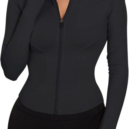 Women's Workout Jacket Lightweight Zip Up Yoga Jacket Cropped Athletic Slim Fit Tops