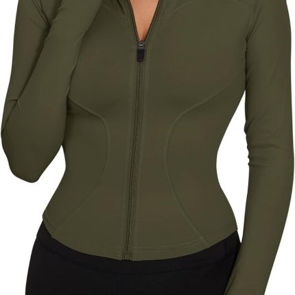 Women's Workout Jacket Lightweight Zip Up Yoga Jacket Cropped Athletic Slim Fit Tops