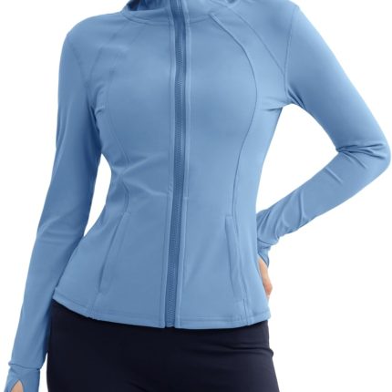 Athletic Jackets For Women Zip Up Workout Jacket With Pockets Women's Yoga Jackets Slim Fit With Thumb Holes