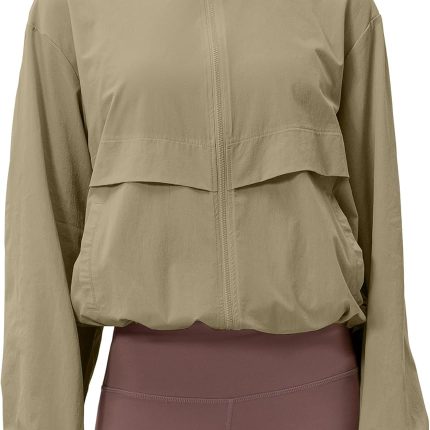 Women's Lightweight Zip Up Athletic Jacket Stand Collar Windproof Sun Protection Workout Outdoor Jacket