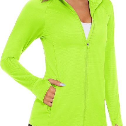 Women's UPF 50+ Lightweight Athletic Jacket Sun Protection Full Zip Long Sleeve Shirts Hiking Outdoor Pockets