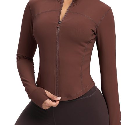 Womens Zip Up Workout Jakcets Lightweight Slim Fit Running Athletic Jackets with Thumb Holes