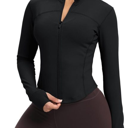 Womens Zip Up Workout Jakcets Lightweight Slim Fit Running Athletic Jackets with Thumb Holes