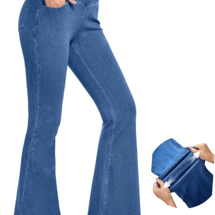 Bell Bottom Jeans for Women High Waisted Stretchy Flare Jeans Pull On Wide Leg Jeans V Cross Tummy Control Flare Pants