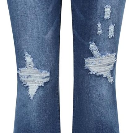 Women's Stretchy Mid Rise Flare Jeans Distressed Denim Bell Bottom Pants