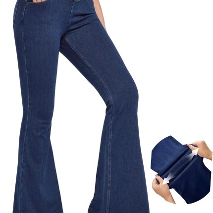 Bell Bottom Jeans for Women High Waisted Stretchy Flare Jeans Pull On Wide Leg Jeans V Cross Tummy Control Flare Pants