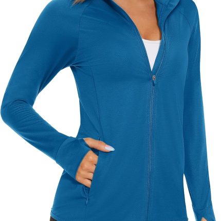 Women's UPF 50+ Lightweight Athletic Jacket Sun Protection Full Zip Long Sleeve Shirts Hiking Outdoor Pockets