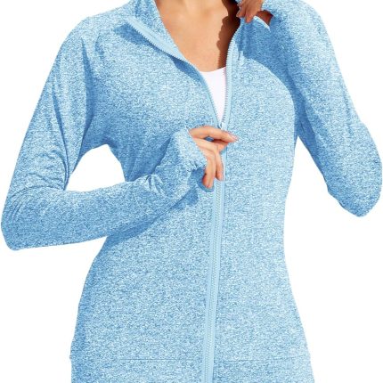 Lightweight Workout Jackets Womens Full Zip Slim Fit Athletic Running Jacket with Thumb Holes