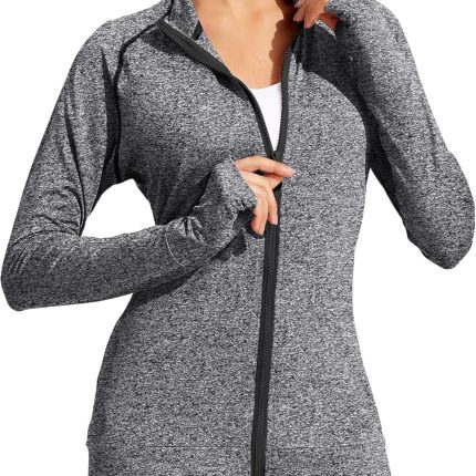 Lightweight Workout Jackets Womens Full Zip Slim Fit Athletic Running Jacket with Thumb Holes
